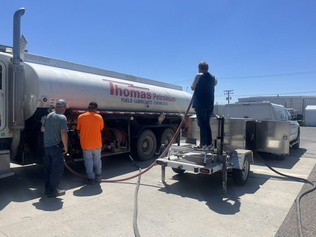 Tanker truck being inspected